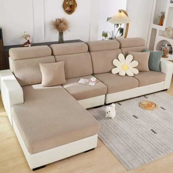 MINGPINHUIUS Sofa Seat Cushion Cover - Stretch Sofa Cover, Universal Elastic Sofa Seat Cover, Non-Slip Couch Cover for L Shaped Sofa Covers Chaise Longue Furniture Protection (Light Coffee Weaves) - Image 8