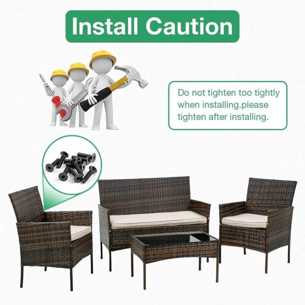 Outdoor Patio Furniture Sets 4 Pieces Patio Set Rattan Chair Wicker Sofa Conversation Set Patio Chair for Backyard Lawn Porch Poolside Balcony Garden Furniture Sets with Coffee Table (Brown) - Image 3