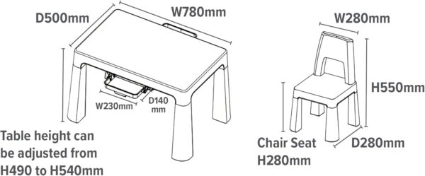 Liberty House Toys BS-8817W Kids White and Grey Height Adjustable Table and 2 Chairs, 49-54cm H x 50cm W x 78cm D - Image 8