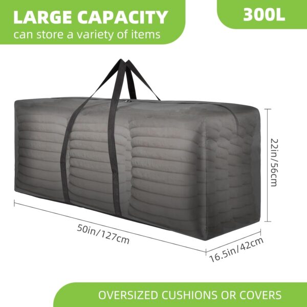 2 Pack Heavy Duty 600D Oxford Fabric Waterproof Garden Furniture Cushion Storage Bag Anti-UV Christmas Tree Storage Bag Garden Cushion Cover with Zipper and Handles (300L) - Image 4