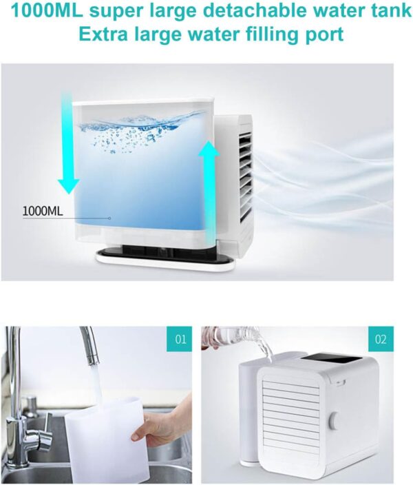 SENECESLI Portable Air Conditioner Cooling Fan with 1-99 Speeds & 2 Modes, 1000ml WaterTank, Timer Function, 4 IN 1 USB C Touchscreen Evaporative Air Cooler with Quiet 7 Color Night Light - Image 3