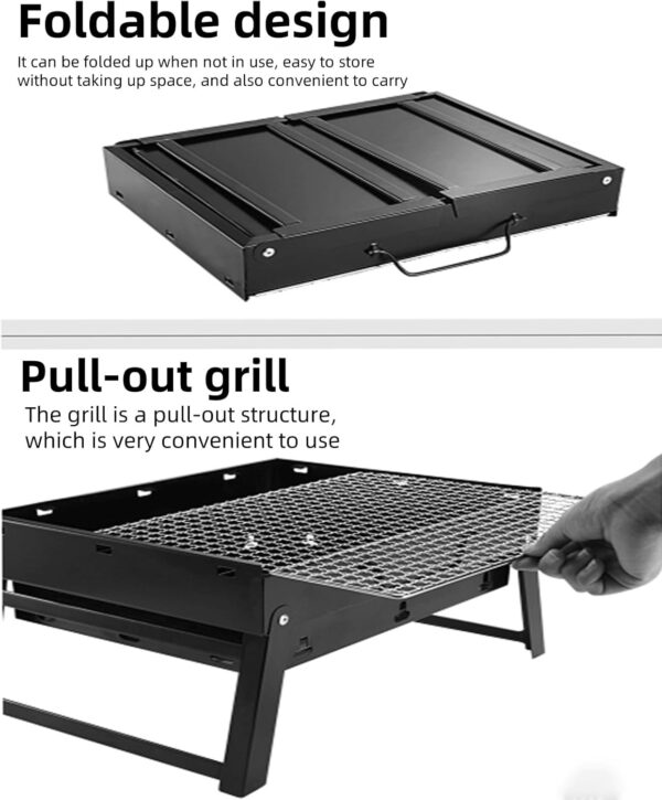 Barbecue Grill Portable grill Barbecue Table easy-to-use Foldable Charcoal Grill With handle, Stainless Steel Smoker Picnic for Outdoor Garden Terrace Camping Travel Hiking (black,16 * 16 * 3in) - Image 7