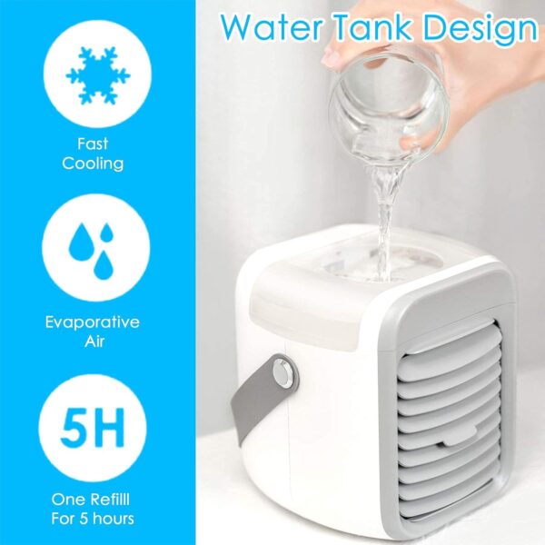 Portable Air Cooler, Personal Mini Air Conditioner, 3 in 1 Mini Evaporative Conditioner with Handle / 7 LED Light/Humidifier/Purifier/ 3 Speeds Desktop Cooling Fan for Home, Office and Bedroom - Image 5