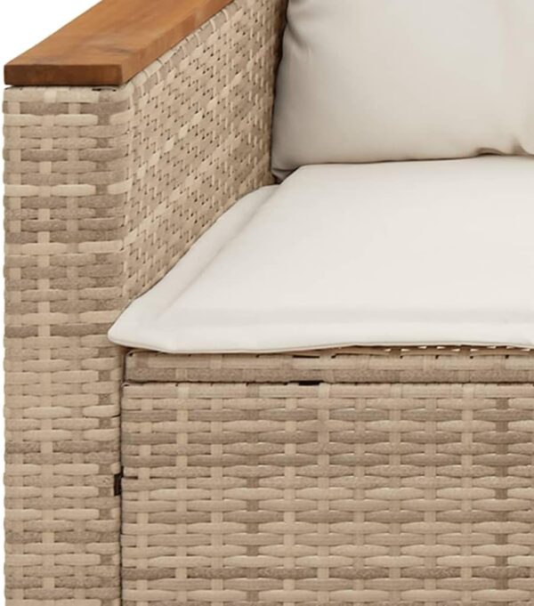 XFZJCHAP 5 Piece Garden Sofa Set with Cushions Beige Poly Rattan Acacia-Garden Corner Dining Sofa Set,Patio Tables Stools Outdoor Lounge Conservatory Furniture - Image 4
