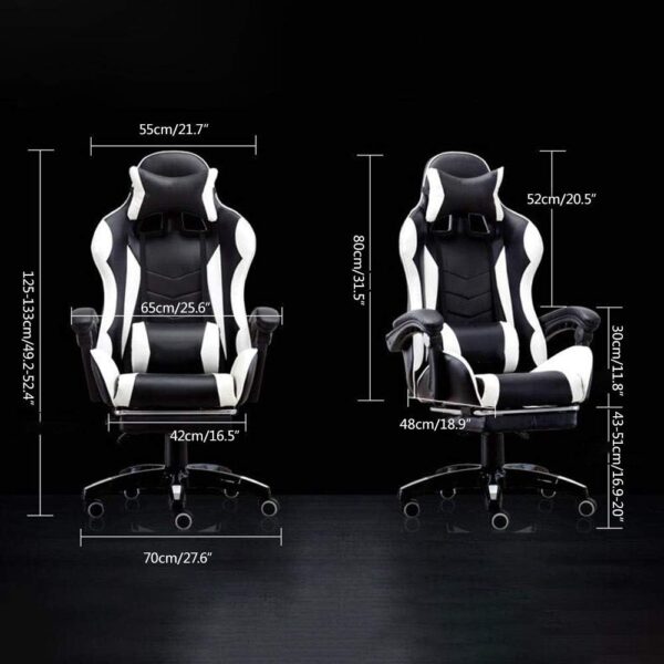 Computer Chair High Back Pu Leather Gaming Desk Chair With Footrest Reclining Ergonomic Racing Office Chair Height Adjustable With Headrest And Massage Lumbar Pillow (Color : Black White) - Image 4