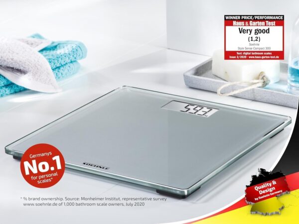 Soehnle Style Sense Compact 300 Bathroom Scales, Compact Digital Weighing Scales, Scales for Body Weight with Easy-To-Read LCD Display, Extra-Flat Body Weight Scale, Ideal for Small Bathrooms - Image 3