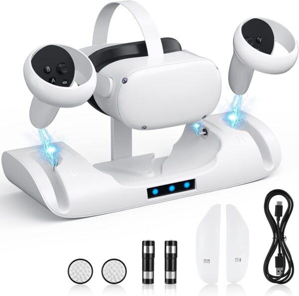 Aceshop Charging Dock for Quest 2 VR Headset Charging Stand for Oculus/Meta Quest 2 Magnetic Charging Station for VR Headset and Touch Controllers, High Speed Charging Stand, LED Indicator, 2 Battery - Image 2