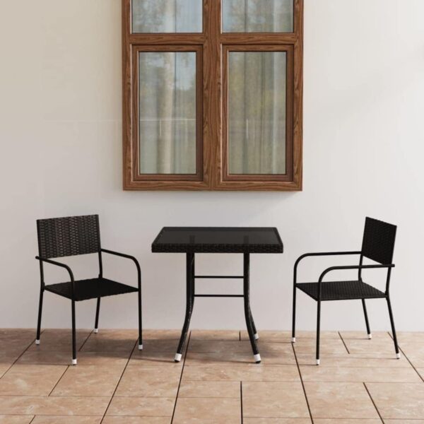 UJCHVHN Item-3 Piece Garden Dining Set Poly Rattan Black,Outdoor Outdoor Furniture Sets - Image 2