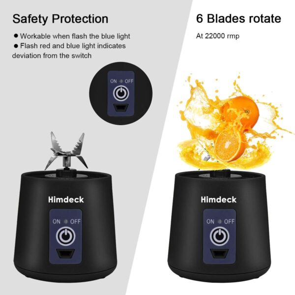 Personal Blender, Portable Blender for Smoothies and Shakes Handheld Electric Fruit Mixer Machine Six Blades 380mL USB Rechargeable Ice Mini Juicer Cup Home/Office/School/Outdoors (Black) - Image 4