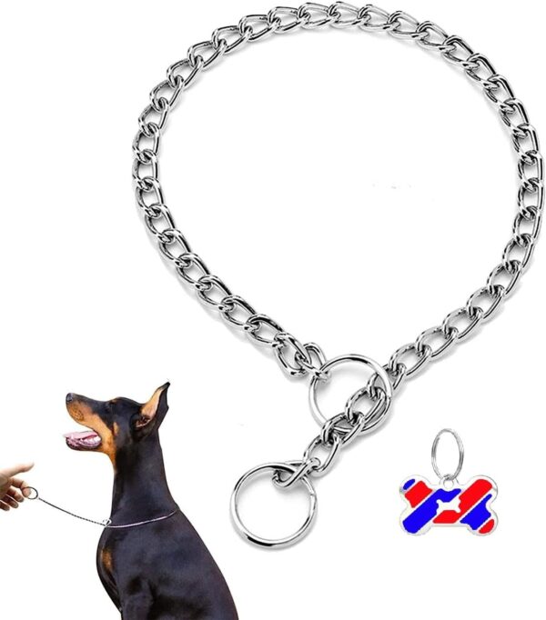 4mm X 65cm Choke Chain Metal Dog Chain Pet Training Choker Non-Slip Collar for Walk The Dog or Puppy Training Walking, WithTag Nameplate - Image 2