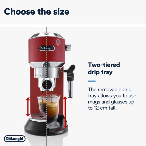 De'Longhi Dedica Style Traditional Pump Espresso Machine, Coffee and Cappuccino Maker, EC685R, 1 liters, Red - Image 6
