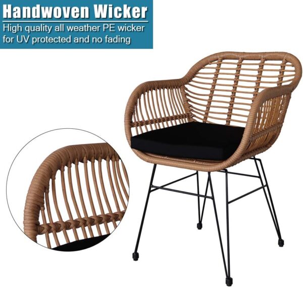 Rattan Bistro Set - 3 Pieces Patio Balcony Bistro Set, Patio Furniture Lounge Outdoor Table Chairs Garden Furniture Wicker Cushion Glass Plate - Image 7