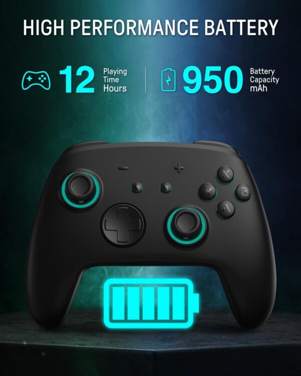 Switch Pro Controller Wireless, Switch Controller Compatible with Switch/OLED/Lite, Firefly LED Switch Pro Controller Bluetooth Gamepad with 7 RGB Colors/NFC/Wake Up/Paddle/Turbo - Black - Image 6