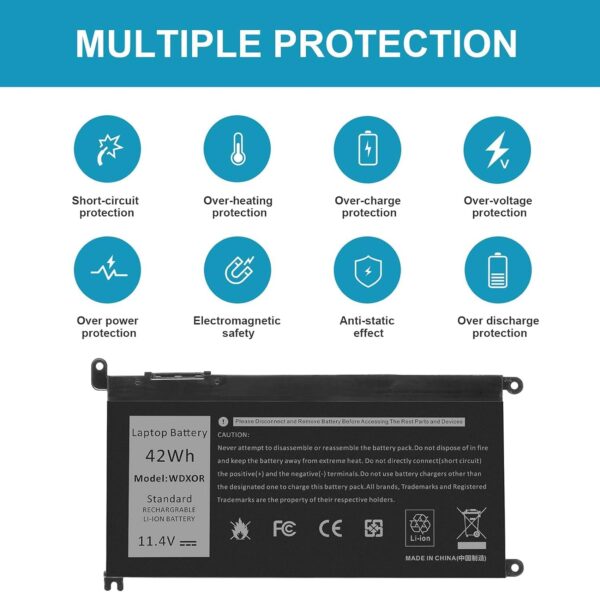 WDX0R 42WH Laptop Battery Replacement for Dell Inspiron 13 15 5000 7000 Series 5570 7579 7378 5567 7573 5565 5379 5378 Latitude 3490 3590 3340 3400 3390 3500 3190 5468 5568 P69G 3CRH3 WDXOR 11.4V - Image 6