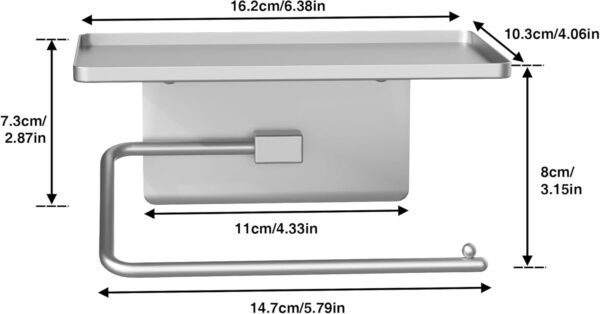 Niffgaff Toilet Tissue Holder with Shelf, Toilet Paper Roll Holder, Wall Mounted or Self Adhesive, Silver - Image 7