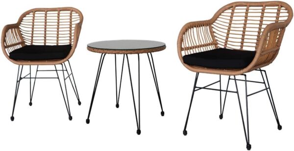 Rattan Bistro Set - 3 Pieces Patio Balcony Bistro Set, Patio Furniture Lounge Outdoor Table Chairs Garden Furniture Wicker Cushion Glass Plate - Image 2
