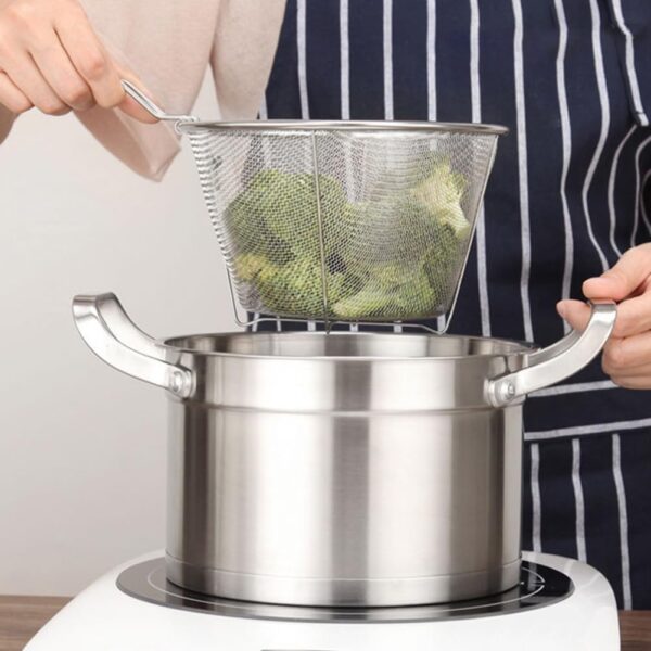 Angoily Stainless Steel Deep Fry Basket with Handle, Round Wire Fry Basket Deep Fryer Strainer for Frying (26X15X9. 5cm), Silver - Image 9