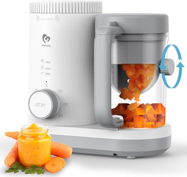 Baby Food Maker Bellababy Baby Food Processor, Puree Blender Steamer with Reversible Steam Basket, One Button Easy Operation & Large Opening for Easy Cleaning (Grey-01) - Image 2