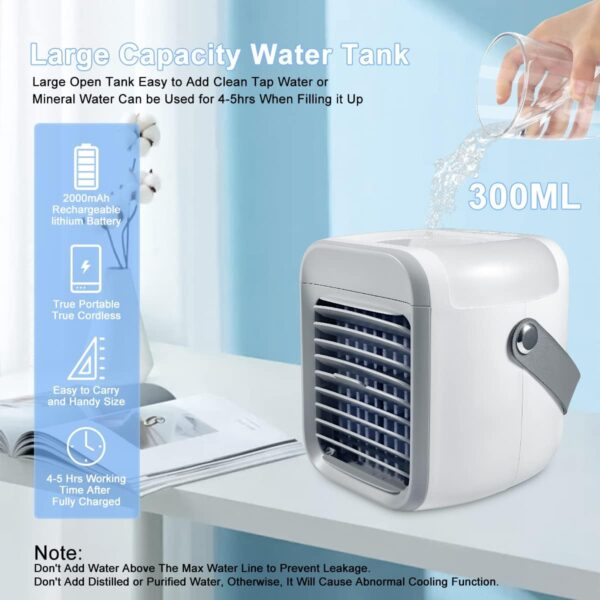 Portable Air Conditioner, Air Cooler with 300ml Water Tank, 3-in-1 Free Standing Cooling AC Unit with Fan & Dehumidifier, 3 Speed 7 Color Lights Oscillating Cooling Fan for Desk, Home, Bedroom, Office - Image 5