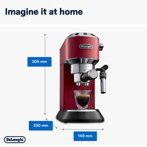 De'Longhi Dedica Style Traditional Pump Espresso Machine, Coffee and Cappuccino Maker, EC685R, 1 liters, Red - Image 7