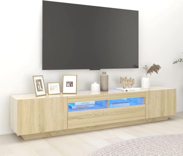 IKAYAA TV Cabinet with LED TV tables for living room TV unit TV Stand Sideboard Entertainment Centre TV Console Media Unit HiFi Cabinet for Living Room Bedroom-sonoma oak-200x35x40 cm - Image 2