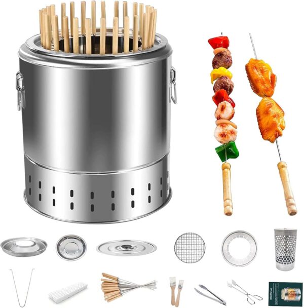 YJKKZQLB Charcoal Barrel BBQ Grill Vertical Barbeque Hanging Stove Stainless Steel BBQ Grill Mesh Barrel with 20Pcs Skewers Rolling Grilling Basket Camping Barbecue Rack for Camping - Image 2