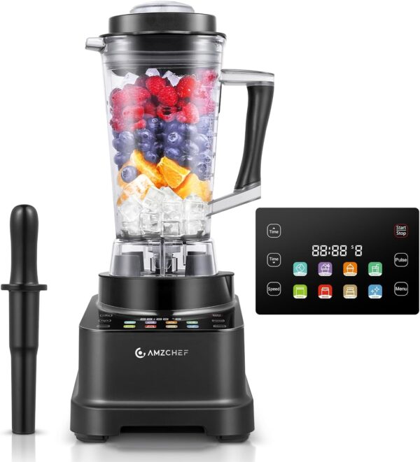 AMZCHEF 8-IN-1 Professional Smoothie Blenders for Kitchen with Innovative LED Panel, 2000W Blender Smoothie Maker with 8 Menu and 10 Speed, 2L Blenders for Smoothies, Ice Cream & More, Black - Image 2