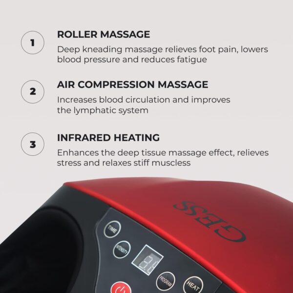 GESS Velvet Foot Massager Machine with Heat, Shiatsu Kneading Roller Massage with Heat, Feet Leg Deep Tissue Massage, Air Compression and Circulation - Image 4