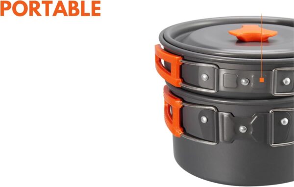 DS-308 Camping Cookware Set - Lightweight, Ideal for 4-5 People, Non-Stick Kettle, Pots, and Pans Mess Kit with Bowls and Soup Spoon for Outdoor Cooking, Backpacking, and Picnic,Multifunctional - Image 6