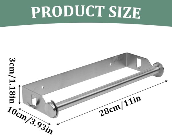 Kitchen Towel Holder Wall Mounted Kitchen Roll Holder Under Cabinet Wall Mounted, Two Mounting Options No Drilling Cupboard Roll Holder, Stainless Steel Paper Rack for Home Kitchen Bathroom (Silver) - Image 3