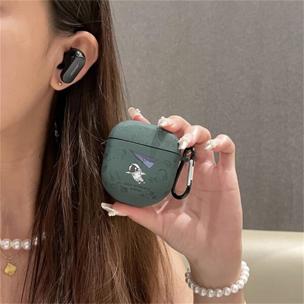 PLXBYC Ear Buds Case for Bose QuietComfort Earbuds II Case (2022) & QuietComfort Ultra Case (2023),Cute Cartoon Astronaut Spaceman Headphone Cover with Hook (green) - Image 3