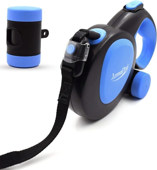 AMRALTRD 360° Tangle-Free Retractable Dog Lead for Up to 30 kg Dogs, Strong Heavy duty Nylon Extandable Leash One-Handed Brake, Pause, Lock (Small, Medium & Large, Blue/Black) - Image 3