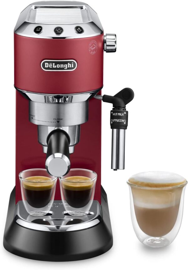 De'Longhi Dedica Style Traditional Pump Espresso Machine, Coffee and Cappuccino Maker, EC685R, 1 liters, Red - Image 2