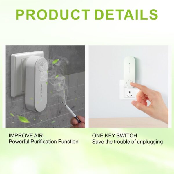 Mini Air Purifier,Small Air Purifier with Silent Work,Plug ln Air Freshener for Bedroom/Home/Kitchen/Toilets/Living Room/Pet Room - White - Image 5