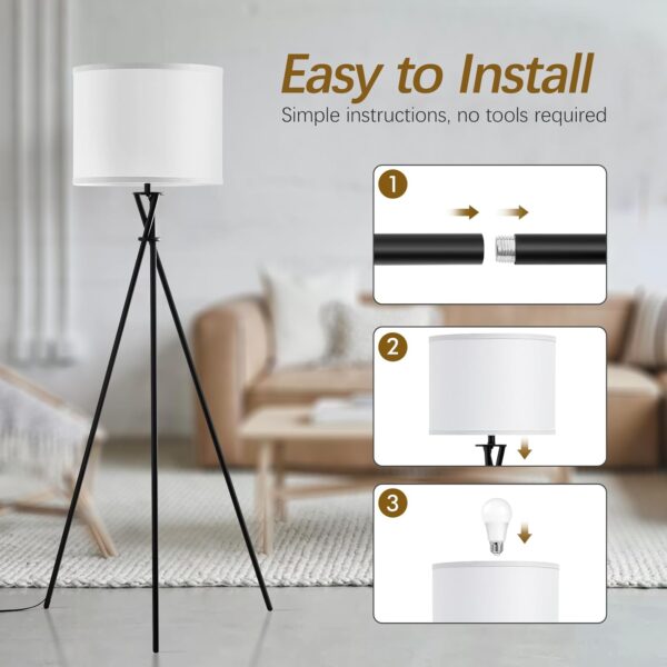 GyroVu Tripod Floor Lamp for Living Room, Standing Lamp with Foot Switch, Modern Floor Lamp with White Shade for Living Room, Bedroom, Office(Bulb Not Included) - Image 7