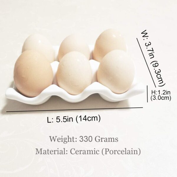 Komfami Ceramic Tray Porcelain Fresh Egg Holder for Fridge Countertop Kitchen Storage, White, 13.593cm - Image 3
