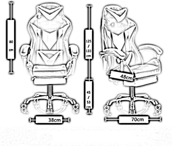 Gaming Chair, Reclining Armchair with Footrest Ergonomic Design Elevating Rotary Household Computer Chair with Headrest and Massage Lumbar Pillow (Color : Black yellow) - Image 6