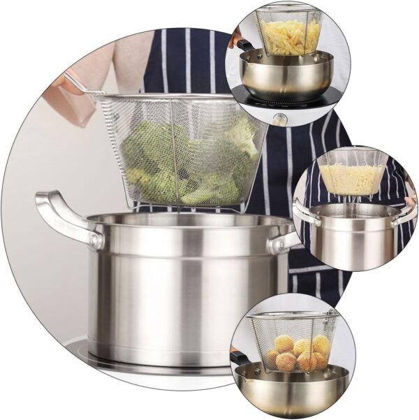 Angoily Stainless Steel Deep Fry Basket with Handle, Round Wire Fry Basket Deep Fryer Strainer for Frying (26X15X9. 5cm), Silver - Image 8
