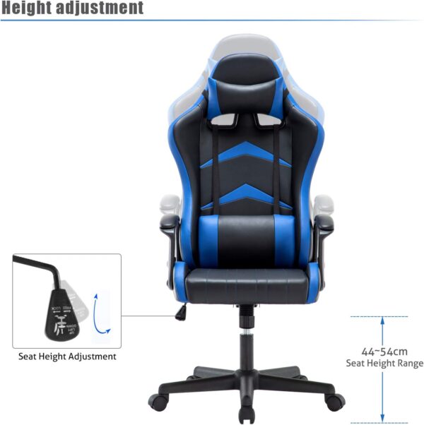 IntimaTe WM Heart Gaming Chair, Ergonomic High Back Office Racing Chair with Armrest, Swivel Leather Desk Chairs with Adjustable Headrest and Lumbar Cushion for Office and Home (Blue) - Image 8