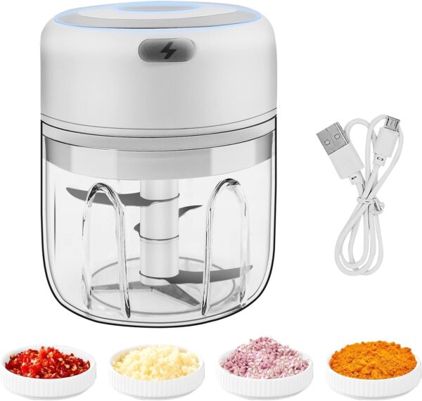 Fesatccoz Mini Food Processor Chopper, 250ml Mini Food Processor and Blender, Electric Vegetable Chopper with 3 Sharp Stainless Steel Blades, USB Rechargeable Food Chopper Electric - Image 8