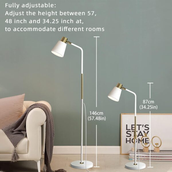 Floor Lamp, Industrial Floor Lamps Corner Lamp Rustic Farmhouse Standing Lamp, Adjustable Metal Heads Indoor Task Lighting Reading Floor Lamps for Living Room, Bedroom, E27 Socket (White) - Image 4