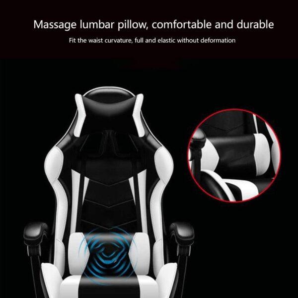 Computer Chair High Back Pu Leather Gaming Desk Chair With Footrest Reclining Ergonomic Racing Office Chair Height Adjustable With Headrest And Massage Lumbar Pillow (Color : Black White) - Image 6