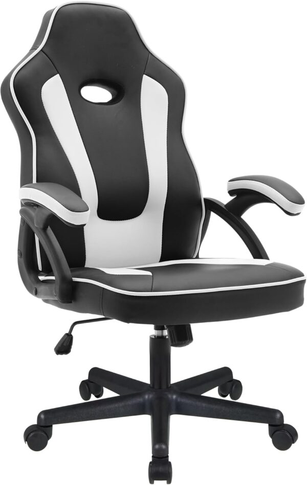 Play haha.Ergonomic high back seat with breathable mesh insert padded armrests tilt adjustment durable base lumbar support PU leather surface for gaming home or office use - Image 2