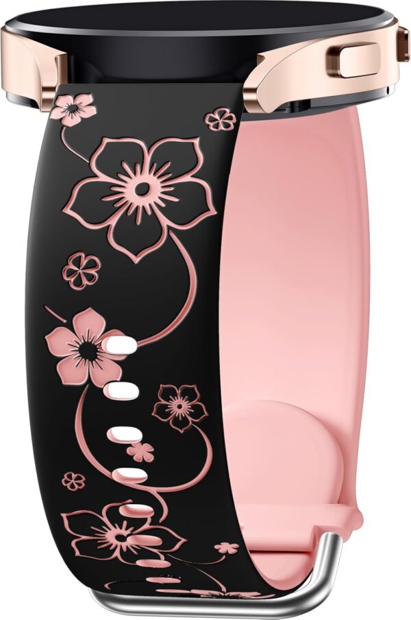 Mastten 20mm Flowers Engraved Strap Compatible with Samsung Galaxy Watch 7 6 5 4 Strap 40mm 44mm, Galaxy Watch FE / 6 4 Classic / 5 Pro/Watch 3 41mm / Active 2, Soft Silicone Sport Band for Women - Image 2