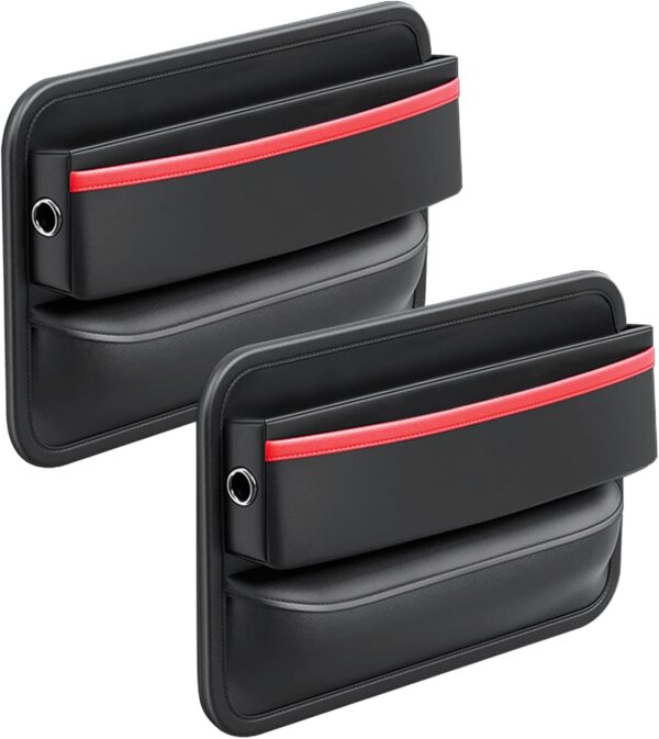Yumzeco Car Seat Gap Filler, 2PCS Car Front Seat Side Gap Storage Organizer. Seat Gap Filler with PU Leather Storage Organizer. Car Seat Crevice Slit Pockets for Phones,Cards and Keys（Black&Red） - Image 7
