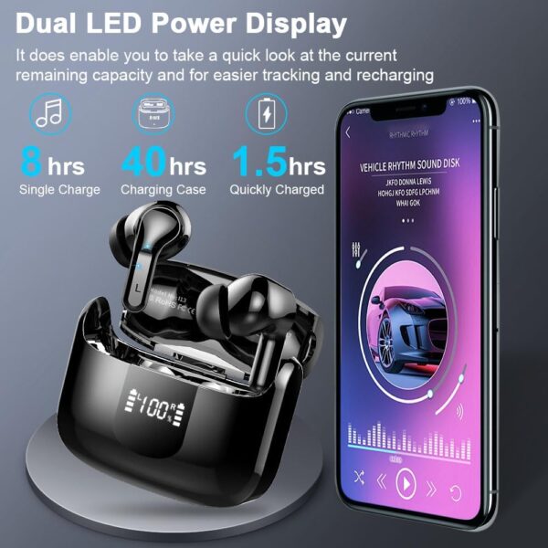 Wireless Earbuds, Bluetooth 5.3 Headphones With ENC Mic, Noise Cancelling, IP7 Waterproof, 40H Deep Bass, USB-C, LED Display - In-Ear Earphones 2024 - Image 5