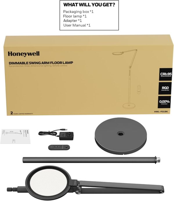 Honeywell LED Floor Lamp - F01BK Sunturalux™ Eye Caring Dimmable Standing Light with Remote,Bright Natural Daylight 5 Colors & 5 Brightness Adjustable Tall Lampara for Home Office Living Room Bedroom - Image 8