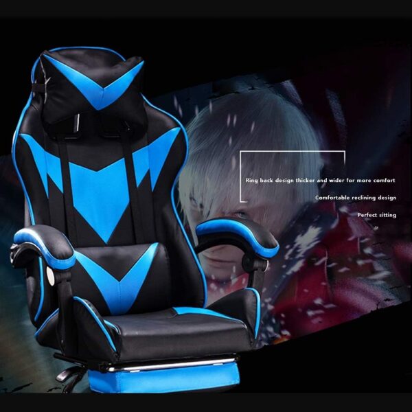 Racing Style Ergonomic Gaming Chair，Adjustable with Footrest High-Back PU Leather Office Chair with Headrest and Massage Lumbar Pillow (Color : Black white) - Image 5