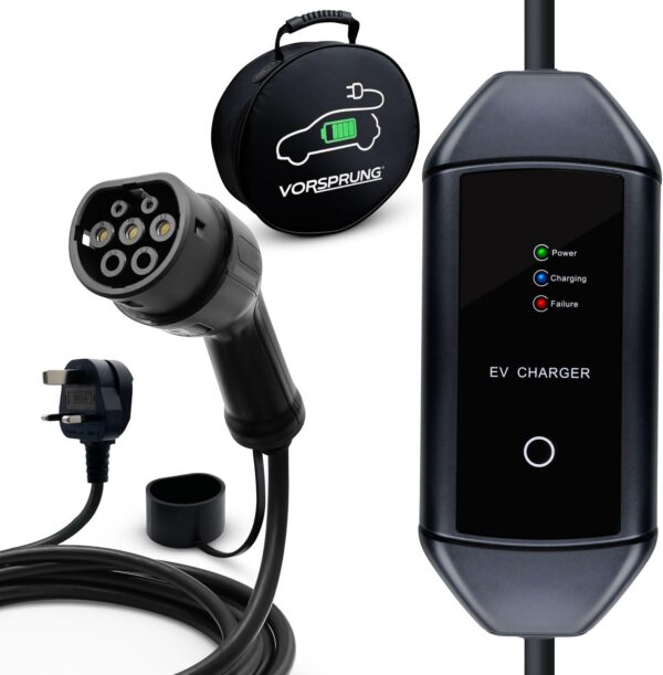 VORSPRUNG® Portable EV Charger Type 2 10A (UK Plug 3 Pin) - Rapid Electric Vehicle Portable Charging Cable T2 (IEC 62196-2 Type 2) EV Charger 3 Pin to Type 2 for All Type 2 EV/Phevs (5 Meter) -UK - Image 2
