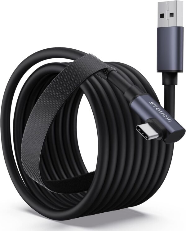 Stouchi Link Cable 5M Compatible With Meta/Oculus Quest3/Quest2/Pro, PICO 4 Steam VR - High Speed PC Transfer Fast Charging USB 3.0 to USB C for Virtual Reality Headsets and Gaming PC - Black - Image 2